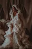 Elegant Maternity Klänning För Foto Gravid Kvinnor Sexig Tiered Ruffles Nigh Robes Mermaid Gown Graviditet Klänning Baby Shower Photography Prop