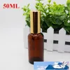 سميكة 50ML العنبر الزجاج رذاذ زجاجات بالجملة الزيوت العطرية زجاجة الزجاج مع الأسود مضخة البخاخ الذهب كاب لمستحضرات التجميل العطور المكياج