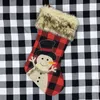 Calze di Natale 18" Fiocco di neve in stile plaid di iuta Babbo Natale Pupazzo di neve Renna Peluche Polsino in pelliccia sintetica Decorazione natalizia JK2008PH