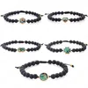 Round Cross Heart Abalone Shell Charm Bracelet Fashion 6mm Black Lava Stone Beads Bracelet for Women Men Adjustable Rope Jewelry