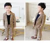 2020 New 2 Piece Boy Plaid Wedding Dress Korean Suit Boy Casual Suit Kids Spring Clothing Suit Coat Pants7386364