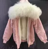 New Arrival Biały Mongolia Owce Futro Meifeng White Rabbit Futro Podszewka Różowe Bombowiec Kurtki Zimowe Kobiety Krótkie Parkas