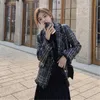 Women's Jackets 2022 Autumn Winter Women Lapel Tassels Jacket Coat Fashion Plaid Nail Bead Long Sleeves Casual