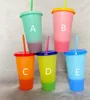 16oz 24oz 24oz Plastic Färgbyte Cup PP Temperaturavkänning Magic Drinking Cups Muggar med lock och halmåtervinbar tumblers GGA3666-2