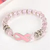 Breast Cancer Awareness Beads Bracelets Pink Ribbon Bracelet Glass Dome Cabochon Buttons Charms Jewelry Gifts For Girls Women302s