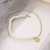 Elegant imitation pärla choker halsband för kvinnor krage uttalande mode guldkedja mynt hängsmycke halsband femme smycken gåvor