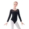 Schwarze Ballett-Trikots für Mädchen, Kinder, Spitzenspleiß, Tanzkleidung, kurzärmeliger Gymnastik-Body zum Tanzen1
