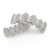 Hip Hop Iced Out CZ Mouth Teeth Grillz Caps Top Bottom Grill Set Men Women Vampire Grills A078781208