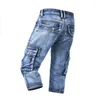 Mäns Jeans Fashion Mens Cargo Denim Shorts med Multi-Fockets Straight Slim Fit Casual Short For Man Washed Size 29-38