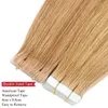 # 16 PU hud väft naturlig mänsklig hårband i förlängningar 20st ljus blondin sömlös brasiliansk remy rakt hår osynligt på lim