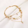 Bohemian MultiLayer Rhinestone Heart Anklets För Kvinnor Guld Kors Pendant Anklet Ankel Armband på ben Sexiga Barefoot Smycken Ny