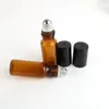 Bouteilles à rouler en verre ambré de 5 ml et 10 ml pour huiles essentielles avec bille en acier et bouchons noirs WB2563