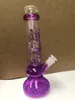 25 cm 10 inch Premium Glow in The Dark Purple Hookah Water Pipe Bong Glass Bongs met Stem US Warehouse