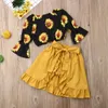 Pudcoco Toddler Baby Girl Clothes Off Shoulder Print Flare Long Sleeve Crop Tops Tutu Short Pants Skirt 3Pcs Outfits Y2008299436306