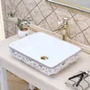China Painting gold Ceramic Painting Art Lavabo Bathroom Vessel Sinks Round counter top pottery sink rectangular