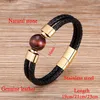 Classico doppio bracciale in vera pelle rotonda naturale Tiger Eye Stone Bracciali da uomo Gioielli da uomo magnetici in acciaio inossidabile