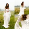 Vintage Hippie Style Full Lace Wedding Dress A-Line Long Flare Sleeves Autumn Spring Medieval Gowns Country Gothic Celtic Bridal Dresses Retro Vestidos De Novia