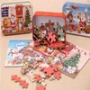 Noël en bois bricolage cadeau enfants père noël boîte de fer en bois double face puzzle maternelle cadeau