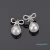 925 Sterling zilveren oorbellen boog-knoop parel mode stud kristal hoge kwaliteit vrouwen sieraden groothandelsprijs