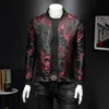 Moda Jaquetas Florais Masculinas Bordadas Flor Elegante Jaqueta Bomber Masculina Bolso com Zíper Casaco Casaco Masculino Slim Fit Veste Masculino