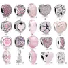 S925 Sterling Silver Beads Pandora Charms Bracciale Love Pink Crystal Bead fai da te per gioielli con braccialetti