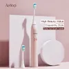 Apiyoo P7 Sonic Pink Electric Toothbrush Wireless Rechargeable brush IPX7 Waterproof with 5 Modes 2 Min Smart Timer for Women