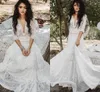 Fließende Chiffon-Spitze Strand-Boho-Hochzeitskleider Modest Inbal Raviv Vintage Häkelspitze V-Ausschnitt Sommerurlaub Landbrautkleid