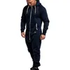 Vertive mannen één stuk set pure kleur splicing hoodie jumpsuit casual print sweatsuit sweatsuit zip top losse broek gym loop set