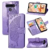 Pour LG K41S PU cuir téléphone Boîtier anti-poussière couverture Embellissez fleur papillon avec boucle magnétique Dragonne (Modèle: K41S)