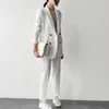 2020 Fashion 2 Piece Sets Byxor Dubbelbröst Stripe Blazer Jacka och Straight Pant Office Women Outfits