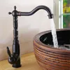 Latão Torneira água quente e fria Guindaste de bronze escovado torneira da pia Preto banheiro Vintage Bacia Sink Mixer guindaste