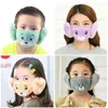 Children Cartoon Bear Face Mask Plush Ear Protective Winter Thick Warm Kids Mouth Mask Cover For Kids Adults Mouth-Muffle