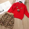 Ragazze Vestito a due pezzi Bambini New Fashion Leopard Skirt Set Bambini Cat Pattern Pullover + Gonne 2020 Tendy Suits Set di abbigliamento