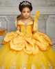 Yellow Lace Crystals 2020 Flower Girl Dresses Bateau Balll Gown Little Girl Wedding Dresses Cheap Communion Pageant Dresses Gowns F359