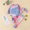 Baby Tiedyed Autumn Kids kläder Artikel Pit Tie färgade kläder Set 8 Styles Baby Long Sleeve Romper Toppantsheadbands 3PCSSet3557399