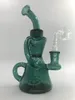 Mörkgrön Heady Glass Dab Rigs Hookah Recycler Oil Rig Rökning Bong 8Inch Bubbler Dry Herb Burner Pipe 14mm Banger Green
