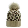 Leopard Pom Pom Beanies Women Winter Warm Knitted Hat Bonnet Pom Beanie Fashion Knit Caps Wool Hats 9 Colors HHA1504