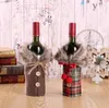 Creative nouvelle couverture de vin avec des vêtements de bouteille de lin à carreaux arc avec Fluff couverture de bouteille de vin créative mode décoration de noël GD678