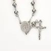 Mode Religiöst 6mm Rostfritt Stål Rosary Halsband Kors Kristi Armband Christian Smycken Tillbehör Julklapp