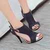 Hot sale-2018 Summer Fashion High Quality Stiletto Suede Buckled Heels Peep-toe Women's Party Formal Dress Sandals Shoes