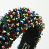 Nuova lussuosa fascia con perline di cristallo multicolore per donna Fascia per capelli in spugna imbottita con strass di perle vintage