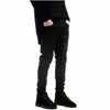 Denim Skinny All Black Slim Fit Straight Men Solid Color High Street Biker Jeans MX200814