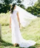 Bohemian Ivory Lace Bröllopsklänningar Bröllopklänningar med Champagne Foder 2021 Vintage Country Style Short Cap Sleeve Boho Beach Bride Dress