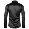 Mens Sequin Glitter Silk Satin Black Dress Shirt 2020 New Long Sleeve Button Down Disco Stage Prom Shirt Nightclub Party Costume1