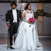 African Plus Size 2021 Satin Wedding Dresses With Detachable Train High Neck Lace Appliqued Long Sleeve Mermaid Bridal Gowns Vestidos