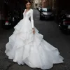 Romantic A Line Wedding Dress 2021 Graceful V Neck Ruffles Long Sleeve Court Train Princess Bride Gown Plus Size