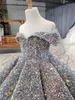Lüks Gümüş Bling Pullu Kızlar Pageant Elbiseler Kabarık Kapalı Omuz Dantelli Çiçek Kız Elbise Balo Kızlar için Parti Elbiseler