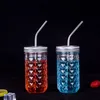 Straw tumblers Mason Cup Clear Glass Vegetable Salad Jar With Lid Straw Breakfast Juice Glass Straw Cup XD23798