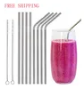 reusable stainless steel straws straight and bend fdaapproved three size cleaning brush straw bar drinking tool