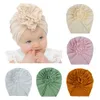 INS 20 Colors New Fashion Pleated Stereo Flower Baby Cap Elastic Cotton Solid Colors Hair accessories Beanie Cap Infant Turban Hats